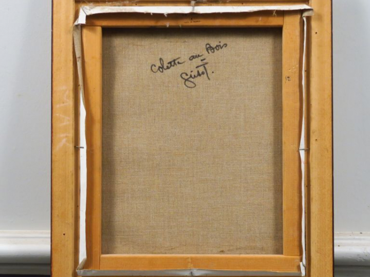 GRISOT. "Colette au bois".  Huile sur toile, signée en bas à gauche. D