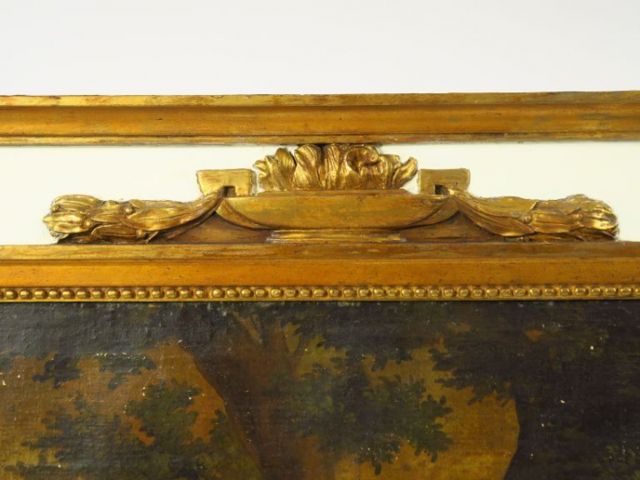 Trumeau XIXème en bois peint et doré, à décor de jeunes filles à la le