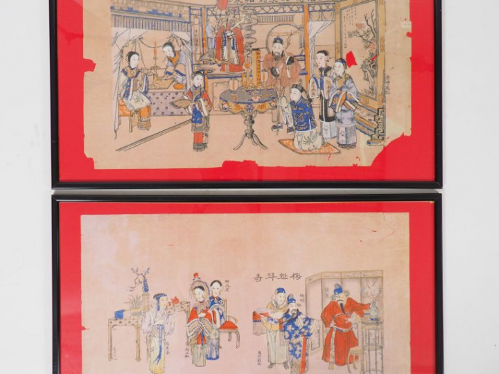 Treize encres et couleurs sur papier représentant des scènes de person