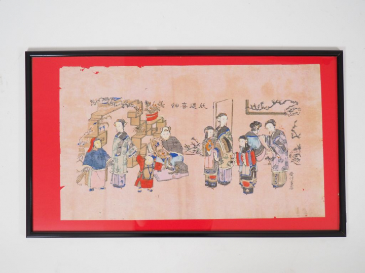 Dix encres et couleurs sur papier représentant des scènes de personnag