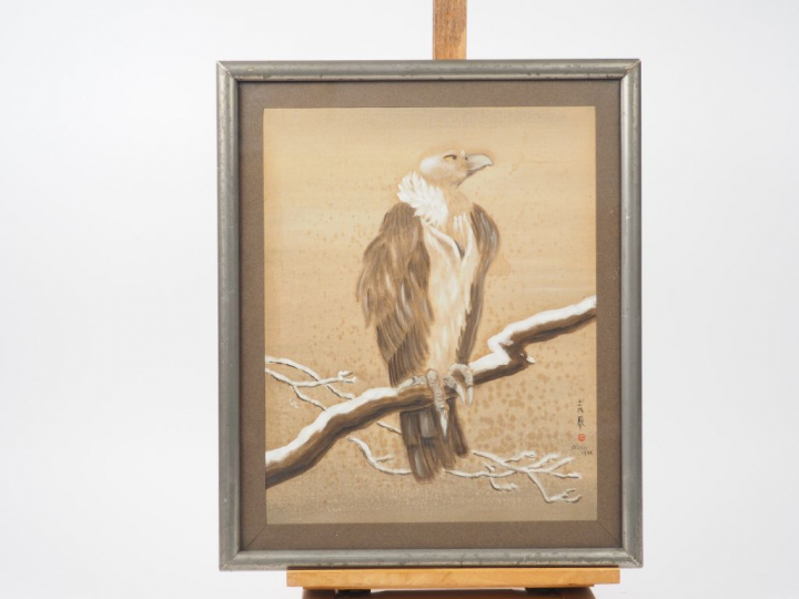 GIRIN.  Deux aquarelles représentant des poissons voiles parmi des pla