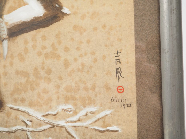 GIRIN.  Deux aquarelles représentant des poissons voiles parmi des pla