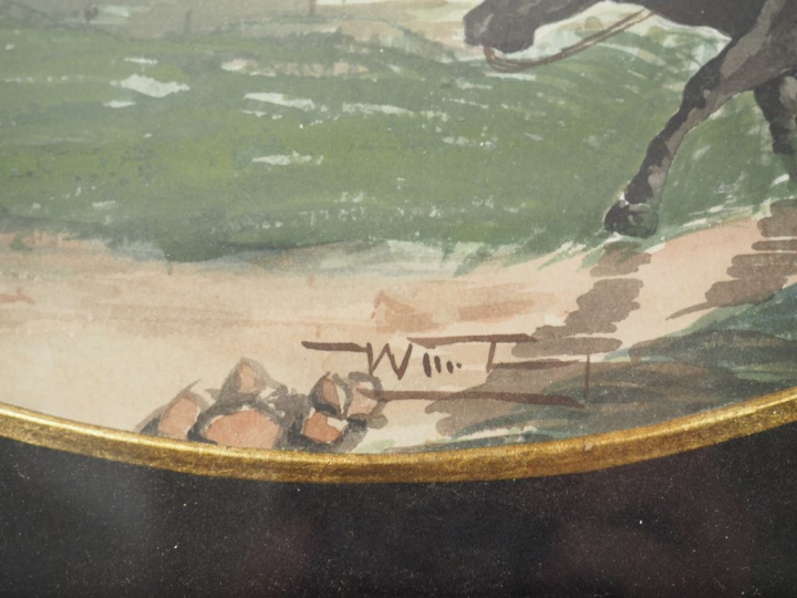 Ecole indochinoise  "Dans la rizière" Paire d'aquarelles.  Signées.  1