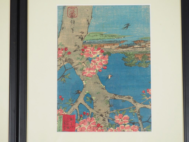 Série de cinq estampes japonaises dont quatre sur crépon.