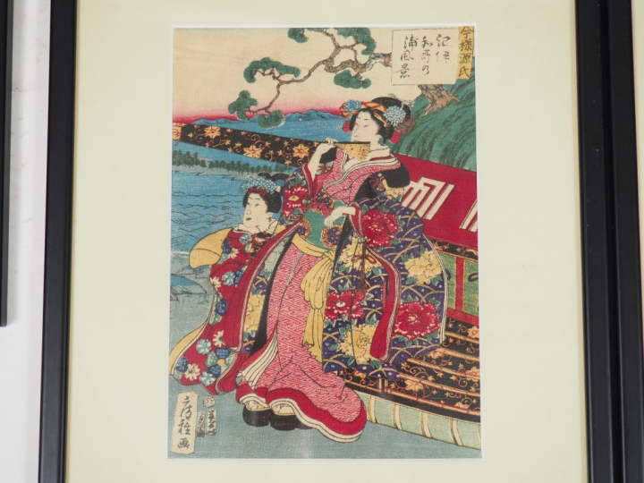 Série de cinq estampes japonaises dont quatre sur crépon.