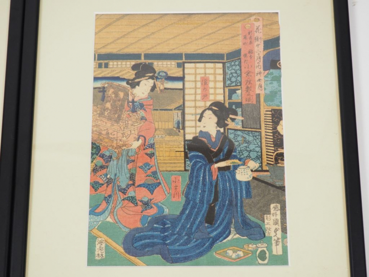 Série de cinq estampes japonaises dont quatre sur crépon.