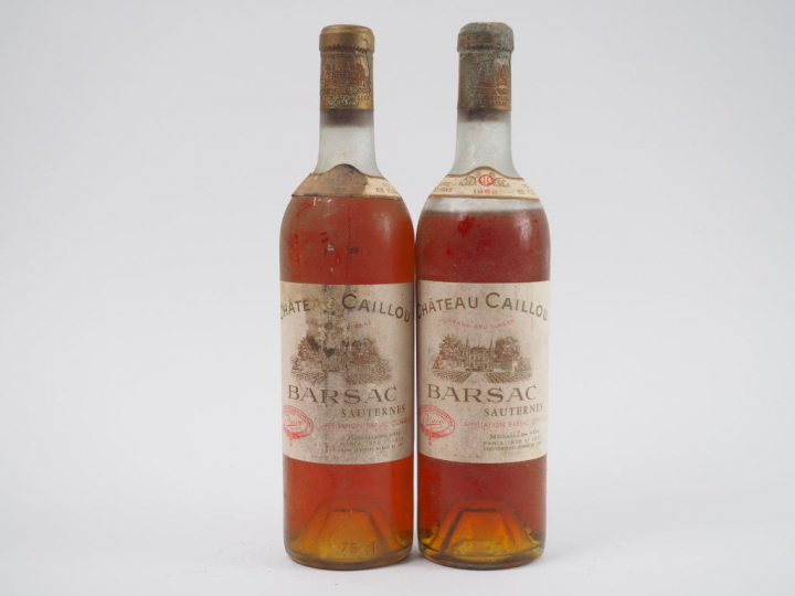 2 BOUTEILLES CHÂTEAU CAILLOU SAUTERNES - 1962 - 1 HEP-MEP/1 BEP/1 CAPS