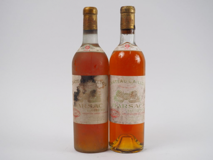 2 BOUTEILLES CHÂTEAU CAILLOU SAUTERNES - 1964 - 1 BG/1 LB/ET