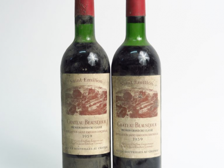 2 BOUTEILLES CHÂTEAU BEAUSEJOUR 1er GCC ST EMILION - 1959 - 1 LB/1 HEP