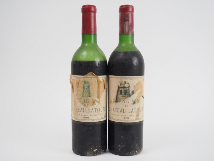 2 BOUTEILLES CHÂTEAU LATOUR 1er GCC PAUILLAC - 1969 - 1 MEP/1 BEP-VIDA
