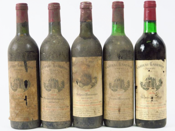 5 BOUTEILLES CHÂTEAU LANESSAN CB MEDOC - 1978 - 3 BG/2 HEP/BS