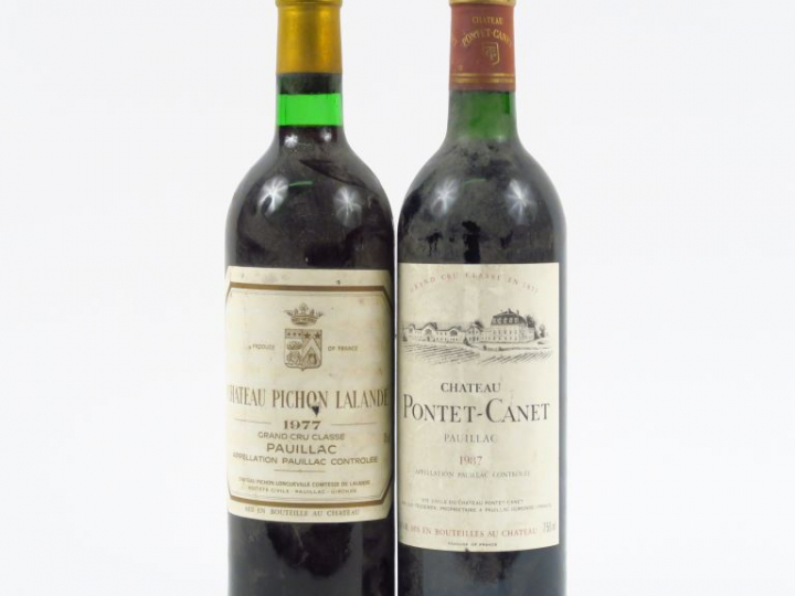 2 BOUTEILLES GCC PAUILLAC : 1 CHÂTEAU PICHON COMTESSE DE LALANDE 1977 