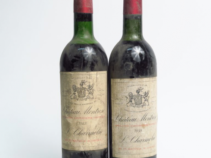 2 BOUTEILLES CHÂTEAU MONTROSE GCC ST ESTEPHE - 1 de 1958 LB/ELF - 1 de