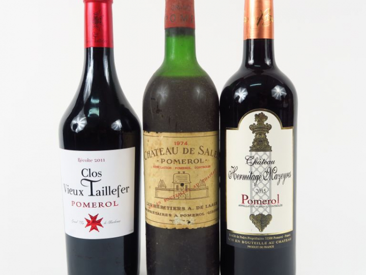 3 BOUTEILLES POMEROL : 1 CHÂTEAU DE SALES 1974 MEP - 1 CLOS VIEUX TAIL