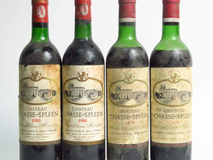 4 BOUTEILLES CHASSE SPLEEN MOULIS : 2 de 1970 1 MEP/1 BEP - 2 de 1980 