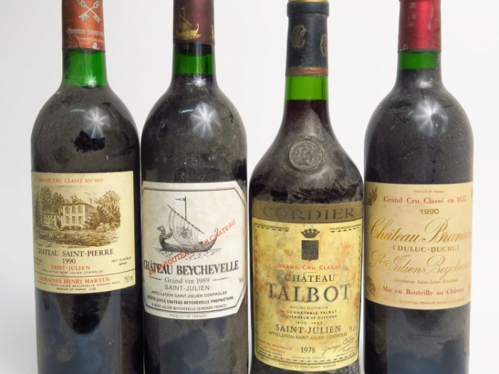 4 BOUTEILLES GCC ST JULIEN : 1 CHÂTEAU BRANAIRE 1990 - 1 CHÂTEAU BEYCH