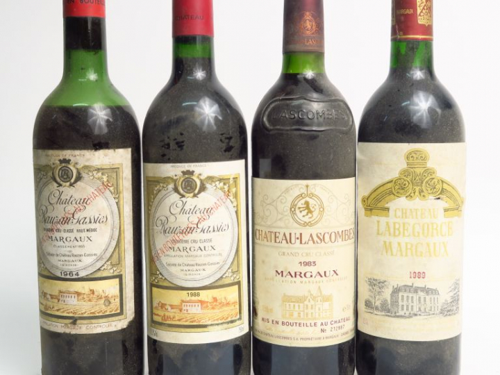 4 BOUTEILLES MARGAUX : 1 CHÂTEAU LABEGORCE 1989 BG+ - 2 CHÂTEAU RAUZAN