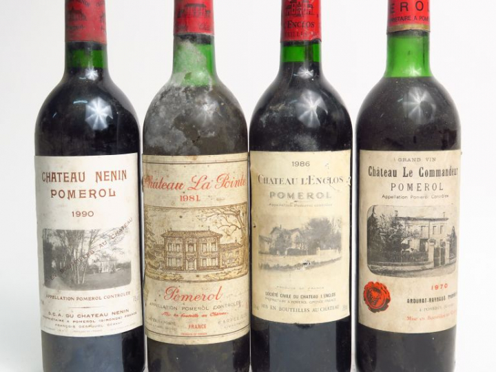 4 BOUTEILLES POMEROL : 1 CHÂTEAU NENIN 1990 BG+ - 1 CHÂTEAU LA POINTE 