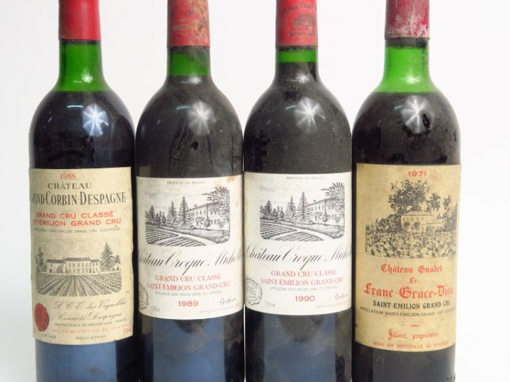 4 BOUTEILLES ST EMILION : 1 CHÂTEAU GRAND CORDIN DESPAGNE GCC 1988 HEP