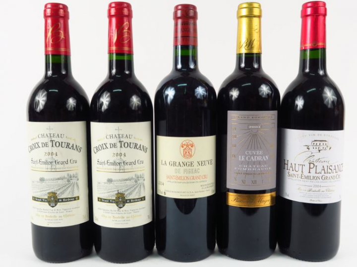 5 BOUTEILLES GC ST EMILION 2004 : 2 CHÂTEAU CROIX DE TOURANS - 1 CHÂTE
