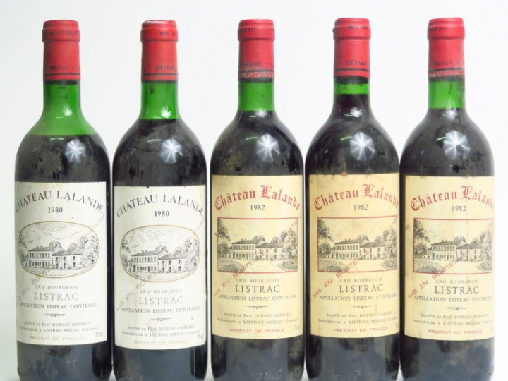 5 BOUTEILLES CHÂTEAU LALANDE CB LISTRAC - 2 de 1980 1 BG/1 MEP - 3 de 