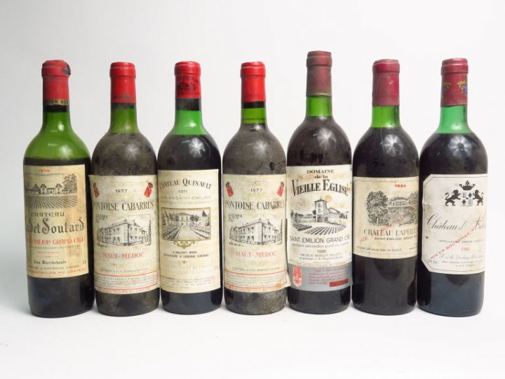 7 BOUTEILLES : 1 CHÂTEAU LAPELLETRIE ST EMILION GC 1964 BG - 1 BOUTEIL