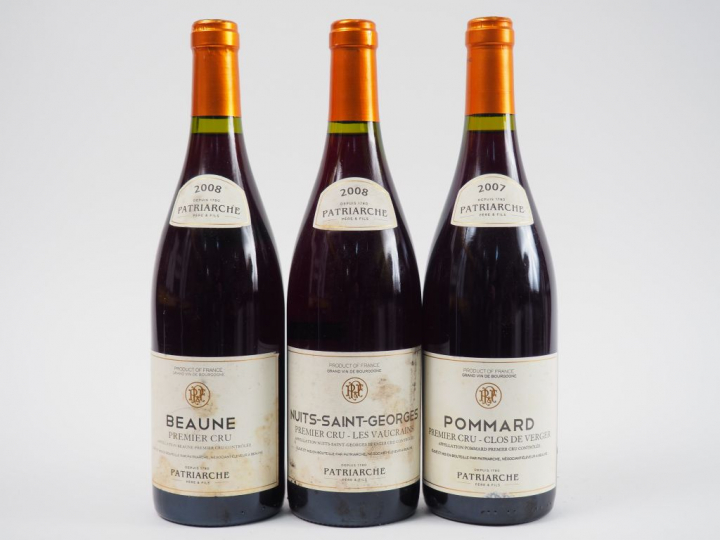 3 BOUTEILLES BOURGOGNE PATRIARCHE : 1 POMMARD 1er CRU 'CLOS DE VERGER'