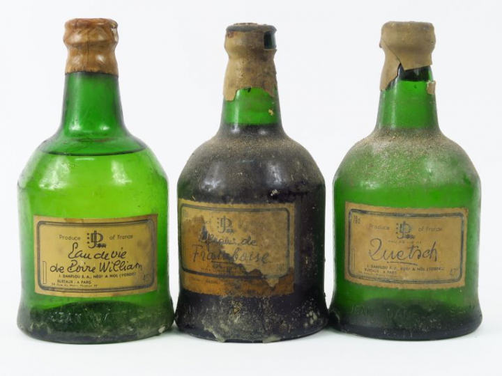 3 BOUTEILLES EAU DE VIE DANFLOU : 1 POIRE - 1 FRAMBOISE - 1 QUETSCH