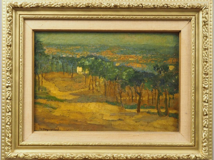 Frans HOGERWAARD. "Pinède". Huile sur toile marouflée sur panneau, sig