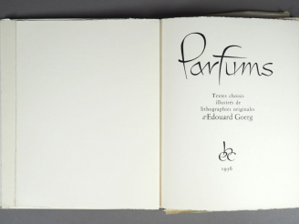 Vente aux enchères GOERG. (Edouard). Parfums. Textes choisis illustrés de lithographies o