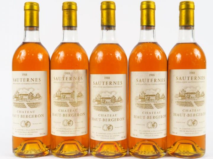 5 BOUTEILLES CHÂTEAU HAUT BERGERON SAUTERNES - 1988 - LB