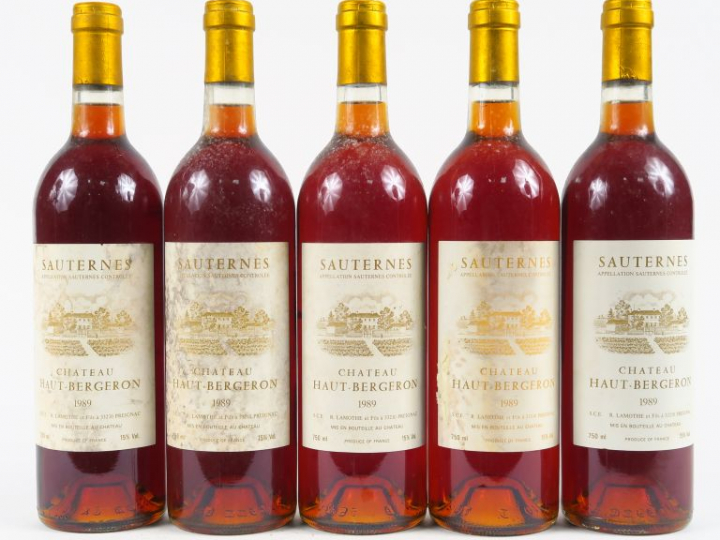 5 BOUTEILLES CHÂTEAU HAUT BERGERON SAUTERNES - 1989