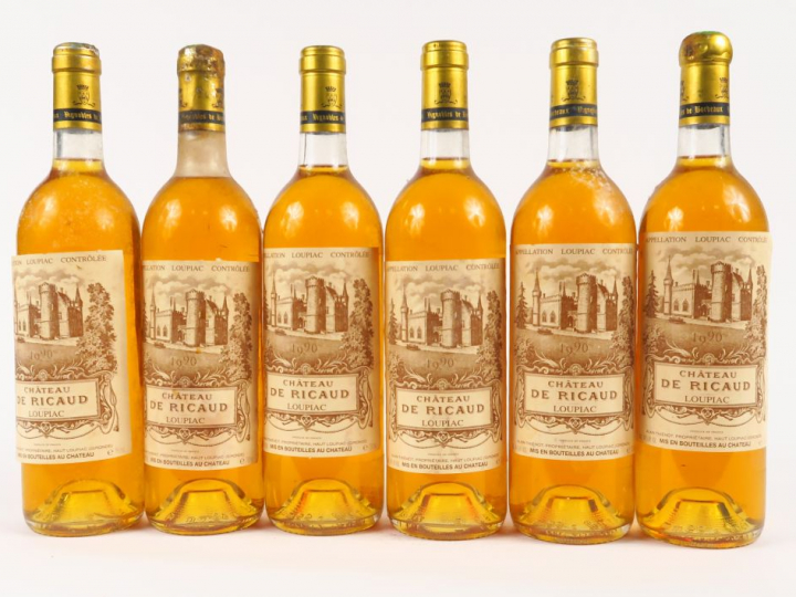 6 BOUTEILLES CHÂTEAU DE RICAUD LOUPIAC - 1990 - 5 BG/1 LB