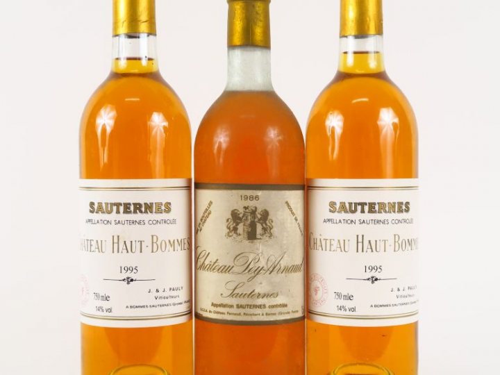 3 BOUTEILLES SAUTERNES : 1 CHÂTEAU PEY ARNAUD 1986 LB - 2 CHÂTEAU HAUT