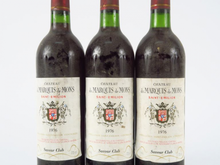 3 BOUTEILLES CHÂTEAU DE MONS ST EMILION - 1976 - 2 BG+