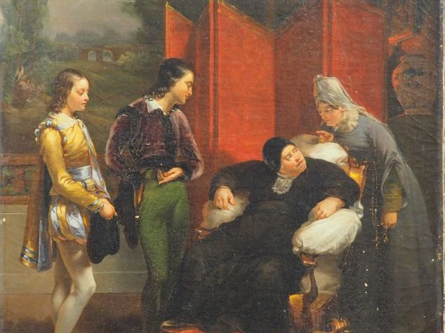 Ecole française XIXème "La présentation".  Huile sur toile. Dim. 55,5 