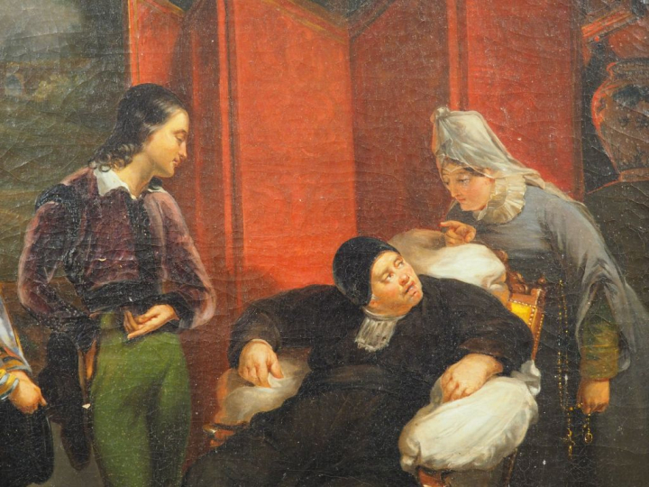 Ecole française XIXème "La présentation".  Huile sur toile. Dim. 55,5 