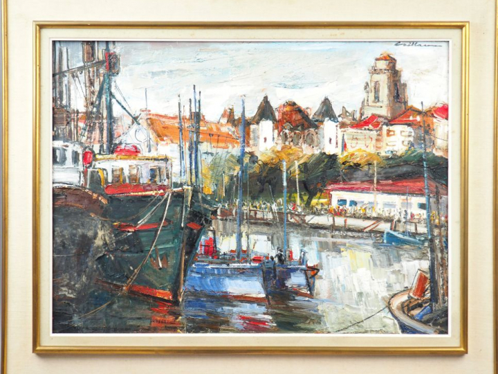 R. CAILLAUX. "Le Port de St Jean de Luz". Huile sur toile, signée en h