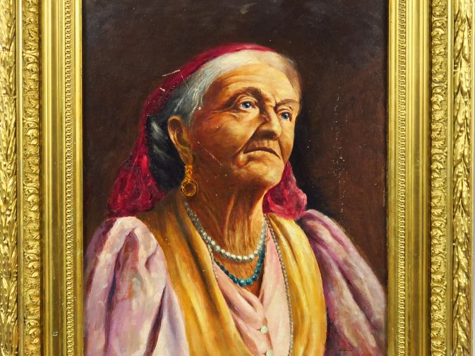 FONCIER. "Gitane au collier et au fichu". Huile sur toile, signée en b
