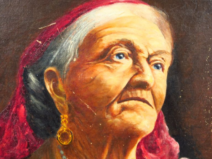 FONCIER. "Gitane au collier et au fichu". Huile sur toile, signée en b