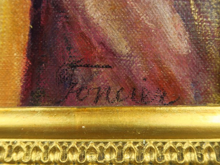 FONCIER. "Gitane au collier et au fichu". Huile sur toile, signée en b