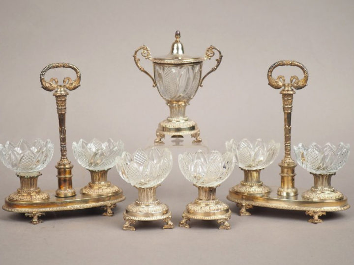 Garniture de table Restauration en argent, poinçon Vieillard.  Compren