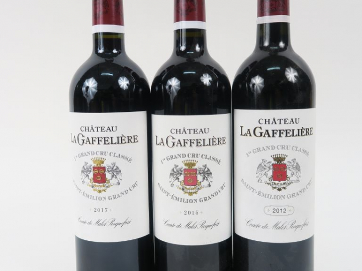 3 BOUTEILLES CHÂTEAU LA GAFFELIERE 1er GCC ST EMILION - 2012/2015/2017