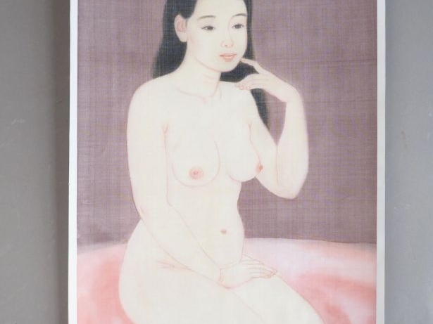NGUYEN HOANH "Jeune femme nue à la barrette verte" Impression sur soie