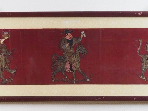 Bandeau (en trois panneaux) en satin de soie et lin brodé représentant