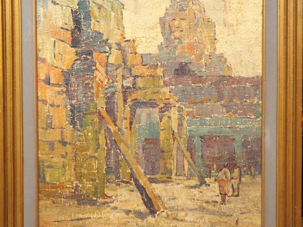 "Vue d'Angkor" Huile sur toile.  Signée en bas à gauche. 80,5 x 60,5 c