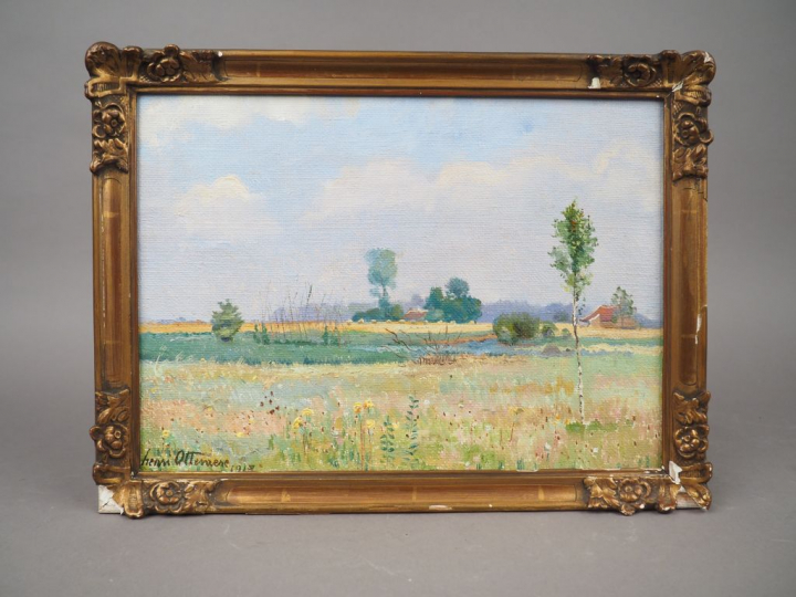 Henri OTTEWAERE. "Paysage". Huile sur isorel, signée en bas à gauche e