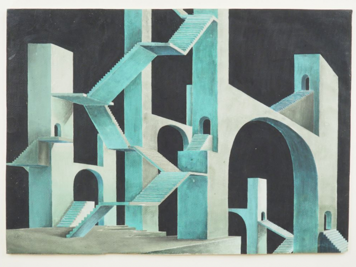 Vinicio PALADINI. " Bozzetto di scena fantastica " 1925. Projet de déc