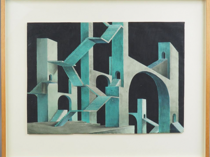 Vinicio PALADINI. " Bozzetto di scena fantastica " 1925. Projet de déc