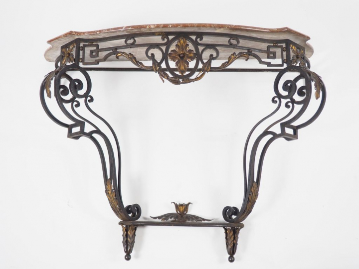 Console de style Transition Louis XV - Louis XVI en fer forgé et tôle,